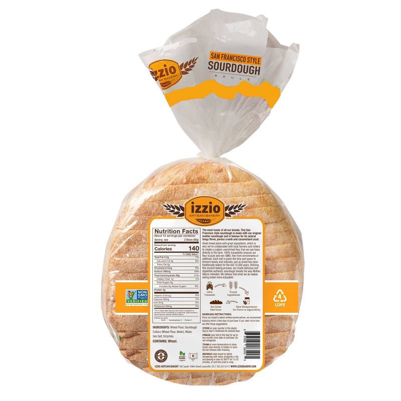 slide 2 of 5, Izzio Artisan Bakery San Francisco Style Sourdough Sliced Boule Bread - 24oz, 24 oz