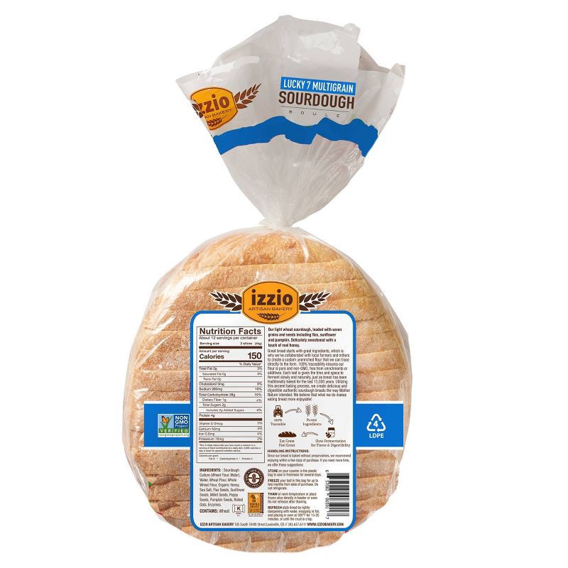 slide 2 of 5, Izzio Artisan Bakery Lucky 7 Multigrain Sourdough Sliced Boule Bread - 24oz, 24 oz