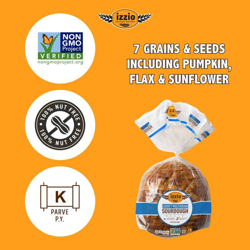 slide 4 of 5, Izzio Artisan Bakery Lucky 7 Multigrain Sourdough Sliced Boule Bread - 24oz, 24 oz