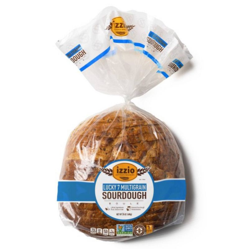 slide 1 of 5, Izzio Artisan Bakery Lucky 7 Multigrain Sourdough Sliced Boule Bread - 24oz, 24 oz