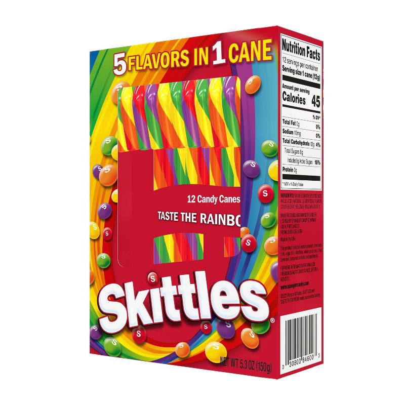 slide 2 of 8, Skittles Christmas Candy Canes - 5.3oz / 12ct, 5.3 oz, 12 ct