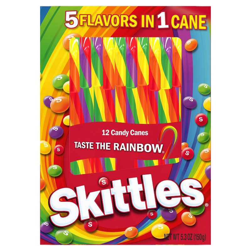 slide 1 of 8, Skittles Christmas Candy Canes - 5.3oz / 12ct, 5.3 oz, 12 ct