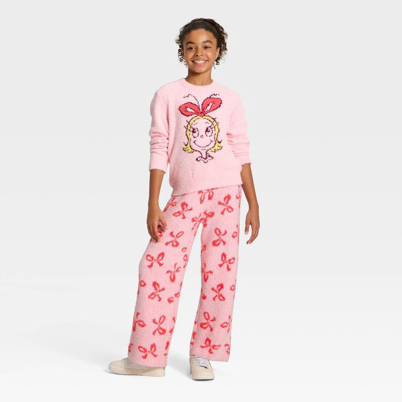 slide 4 of 4, Girls' The Grinch 'Cindy Lou Who' Boucle Pullover Sweater - Pink XS, 1 ct