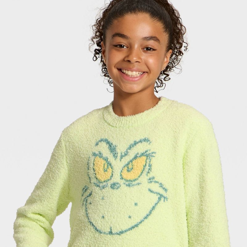 slide 2 of 4, Girls' Dr. Suess The Grinch Cozy Boucle Sweater - Light Green M, 1 ct