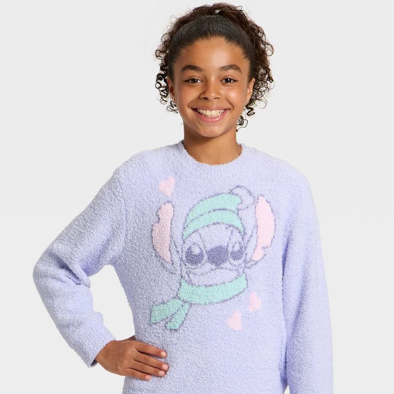 slide 2 of 4, Girls' Disney Stitch Boucle Pullover Sweater - Light Blue XL, 1 ct