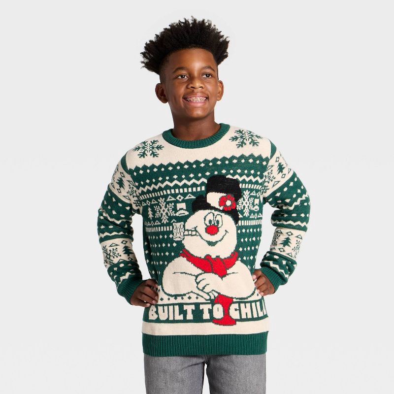 slide 1 of 3, DreamWorks Boys' Frosty the Snowman 'Built to Chill' Holiday Knit Sweater - Green XS, 1 ct