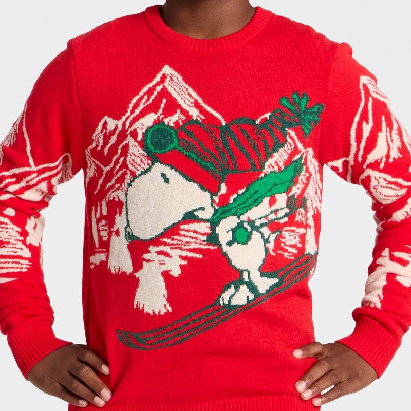 slide 2 of 4, Peanuts Boys' Snoopy Skiing Holiday Knit Sweater - Red XS, 1 ct