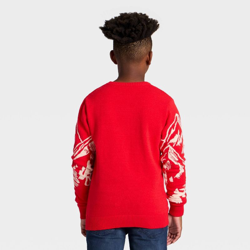 slide 3 of 4, Peanuts Boys' Snoopy Skiing Holiday Knit Sweater - Red S, 1 ct