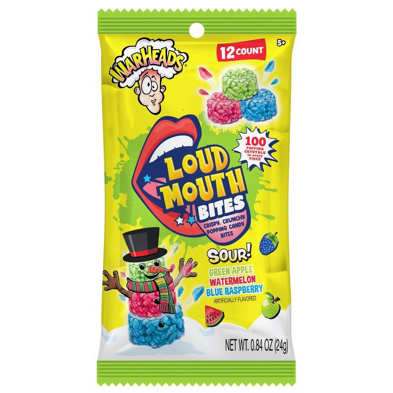 slide 1 of 3, WARHEADS XM Loud Mouth Christmas Candies Peg Bag - 0.84oz/4pk, 0.84 oz, 4 ct