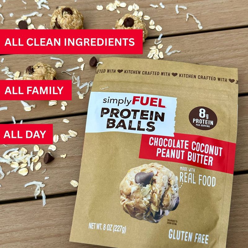 slide 5 of 5, simplyFUEL Chocolate Coconut Peanut Butter Whey Protein Balls - 8g Protein - 8oz/10ct, 8 gram, 8 oz, 10 ct