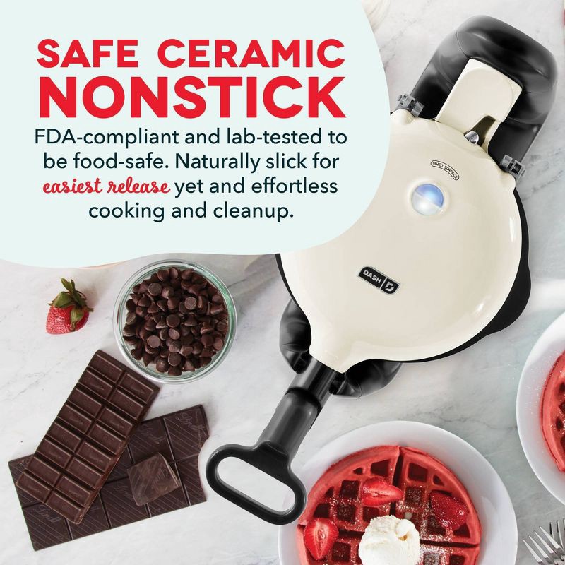 slide 3 of 5, Dash Nonstick Ceramic Flip Belgian Style Waffle Maker Cream, 1 ct