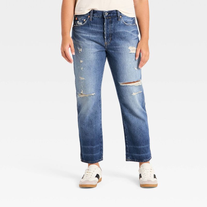 slide 4 of 5, Women's Mid-Rise Boyfriend Jeans - Universal Thread™ Vintage Medium Destroy 12, 1 ct