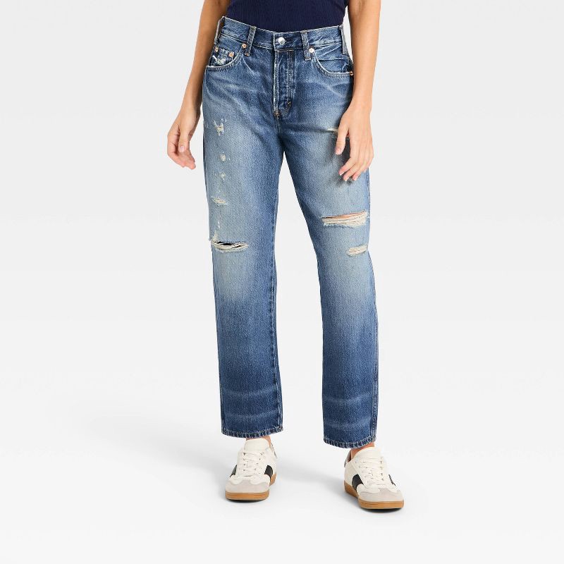 slide 1 of 5, Women's Mid-Rise Boyfriend Jeans - Universal Thread™ Vintage Medium Destroy 12, 1 ct