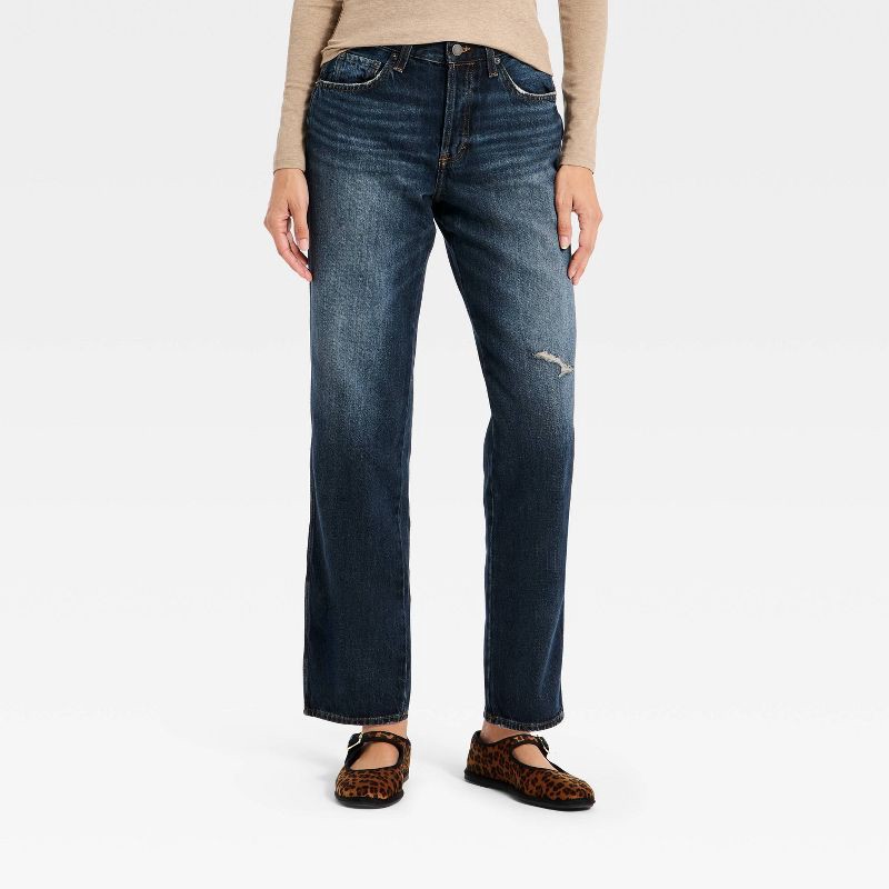 slide 1 of 5, Women's Mid-Rise Boyfriend Jeans - Universal Thread™ Dark Blue 4, 1 ct