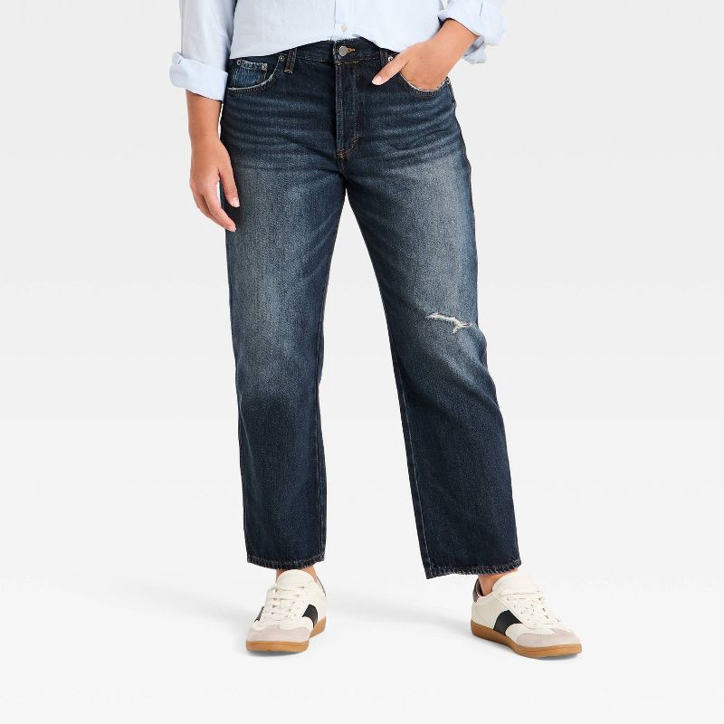 slide 4 of 5, Women's Mid-Rise Boyfriend Jeans - Universal Thread™ Dark Blue 8, 1 ct