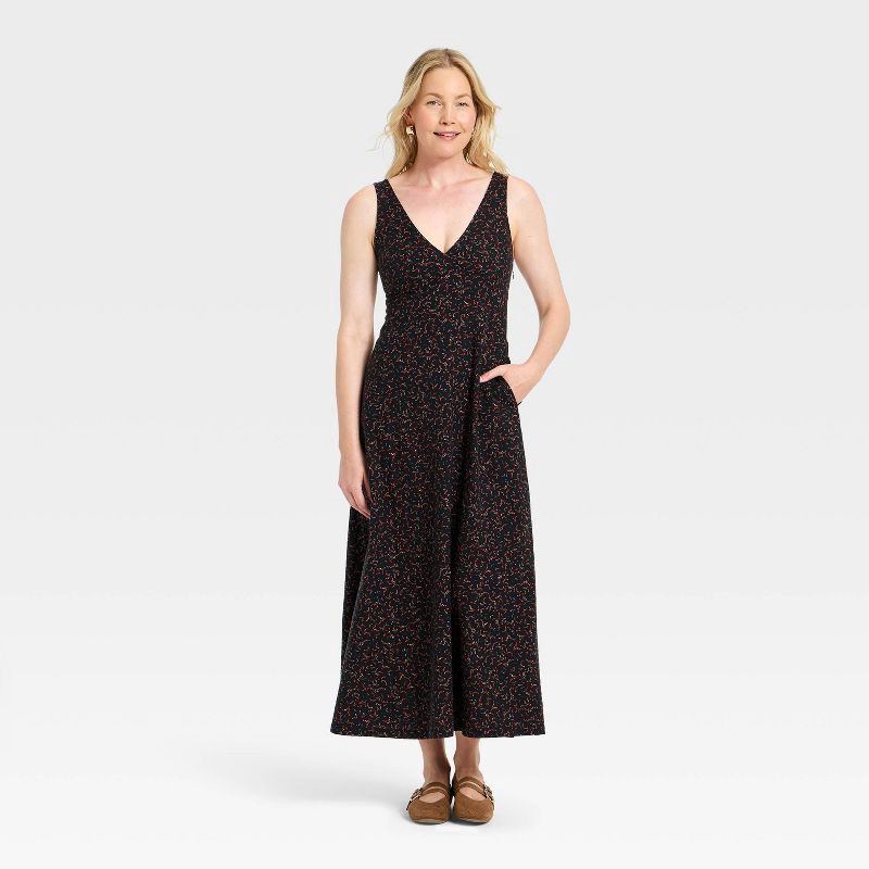 slide 1 of 3, Women's Maxi A-Line Dress - Universal Thread™ Black Abstract M, 1 ct