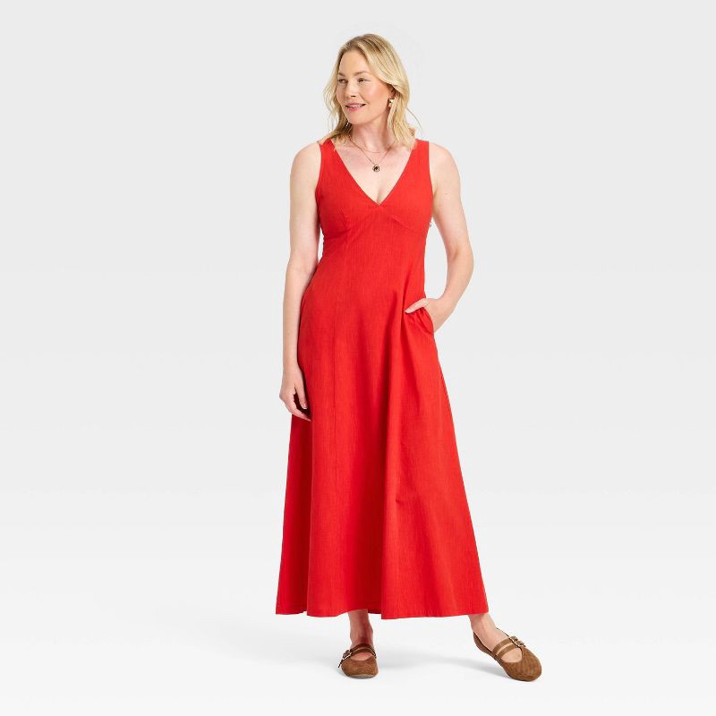 slide 3 of 3, Women's Maxi A-Line Dress - Universal Thread™ Red S, 1 ct