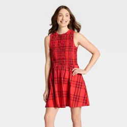 Women's Smocked Mini A-Line Dress - Universal Thread™ Red Plaid M