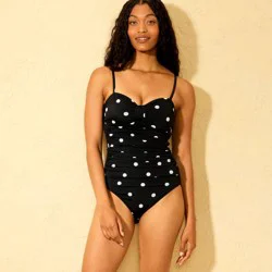 Women's Polka Dots Tab-Front Scoop Neck Medium Coverage One Piece Swimsuit - Shade & Shore™ Black XS