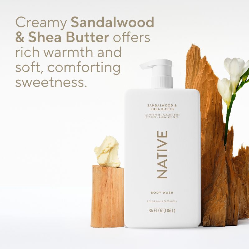 slide 5 of 12, Native Body Wash Pump - Sandalwood & Shea Butter - 36 fl oz, 36 fl oz