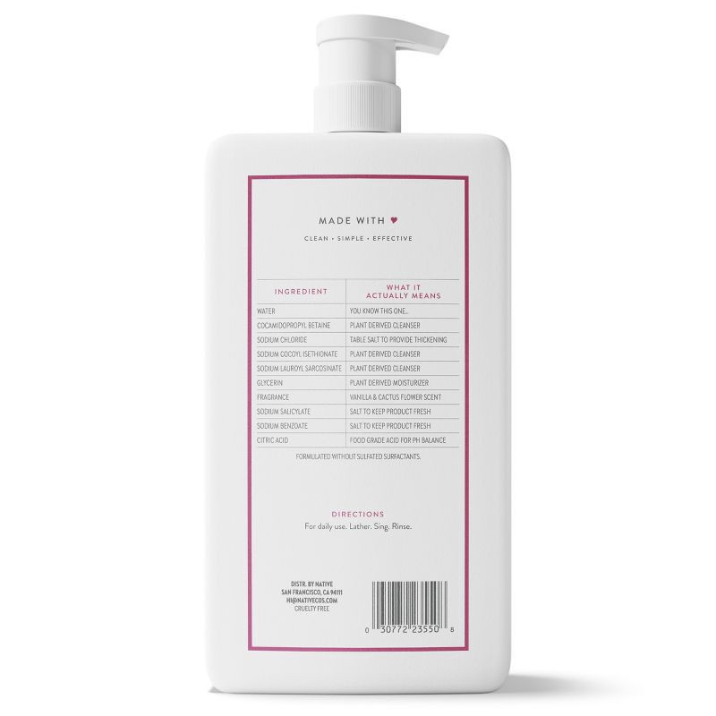 slide 12 of 12, Native Body Wash Pump - Vanilla & Cactus Flower - 36 fl oz, 36 fl oz