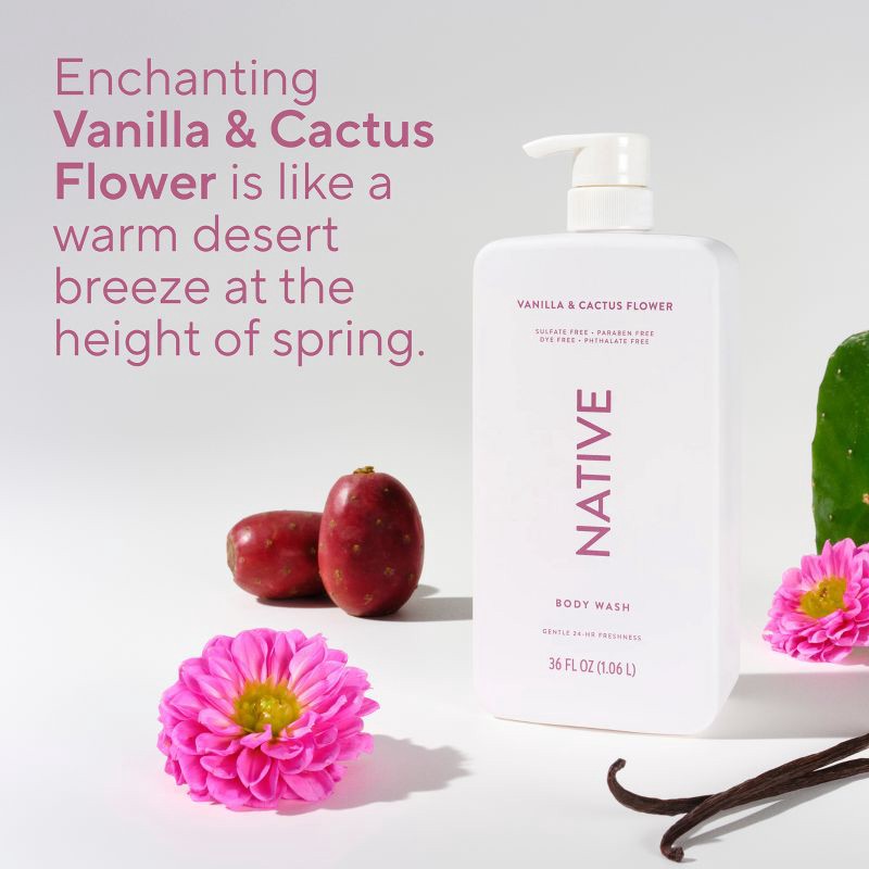 slide 5 of 12, Native Body Wash Pump - Vanilla & Cactus Flower - 36 fl oz, 36 fl oz