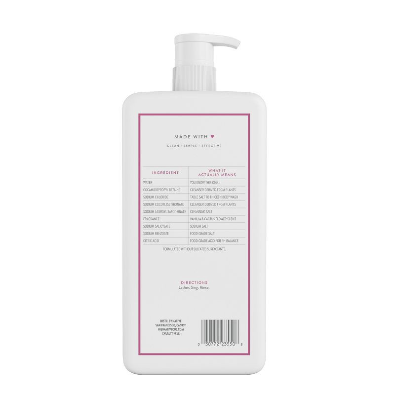 slide 6 of 6, Native Body Wash Pump - Vanilla & Cactus Flower - 36 fl oz, 36 fl oz