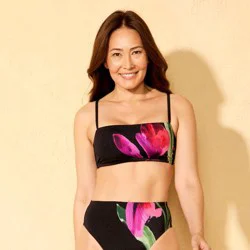 Women's Floral Print High Shine Bralette Bikini Top - Shade & Shore™ Black M