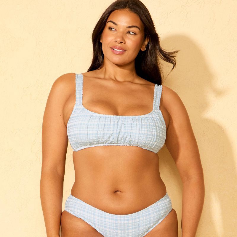 slide 4 of 5, Women's Gingham Pucker Bralette Bikini Top - Shade & Shore™ Blue S, 1 ct