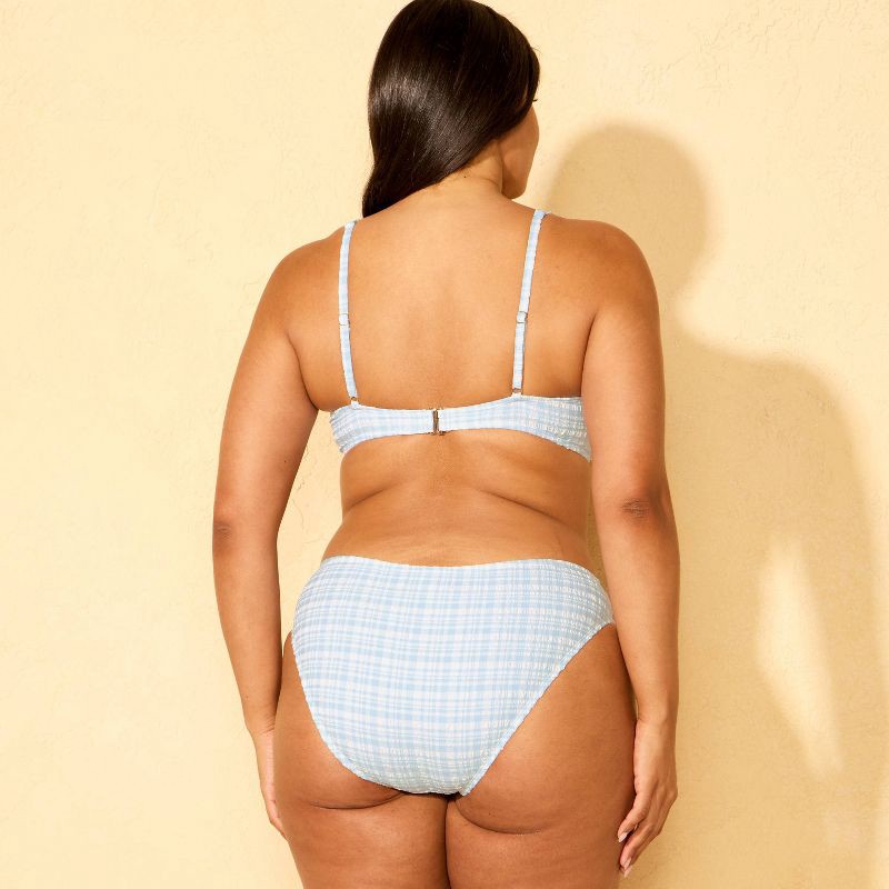 slide 5 of 5, Women's Gingham Pucker High Leg Medium Coverage Hipster Bikini Bottom - Shade & Shore™ Blue XL, 1 ct