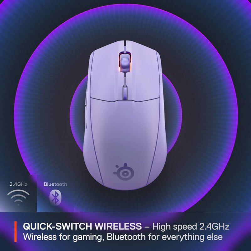 slide 3 of 7, SteelSeries Rival 3 Wireless Gaming Mouse - Lavender, 1 ct