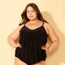 Women's Tiered Ruffle Tankini Top - Shade & Shore™ Black X