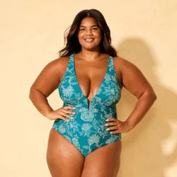 Women's Full Coverage Plunge One Piece Swimsuit - Shade & Shore™ Multi 22