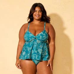 Women's Paisley Print Tankini Top - Shade & Shore™ Teal Blue/Cream X