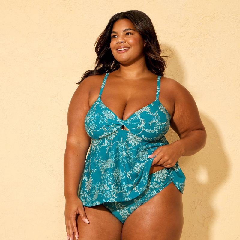 slide 3 of 3, Women's Paisley Print Mid-Rise Medium Coverage Bikini Bottom - Shade & Shore™ Teal Blue/Cream 1X, 1 ct