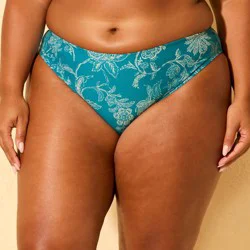 Women's Paisley Print Mid-Rise Medium Coverage Bikini Bottom - Shade & Shore™ Teal Blue/Cream 3X