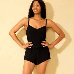 Women's Swim Romper One Piece Swimsuit - Shade & Shore™ Black XS