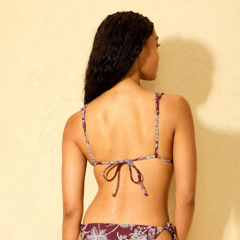 slide 2 of 5, Women's Paisley Print Braided Straps Triangle Bikini Top - Shade & Shore™ Burgundy S, 1 ct