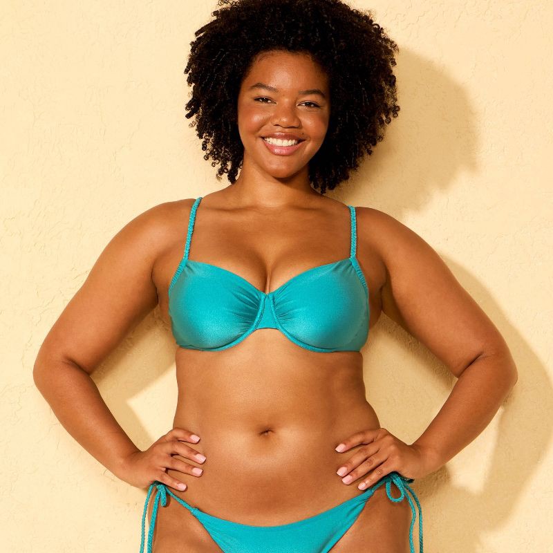 slide 4 of 5, Women's High Shine Braided Straps Underwire Bikini Top - Shade & Shore™ Blue XL, 1 ct