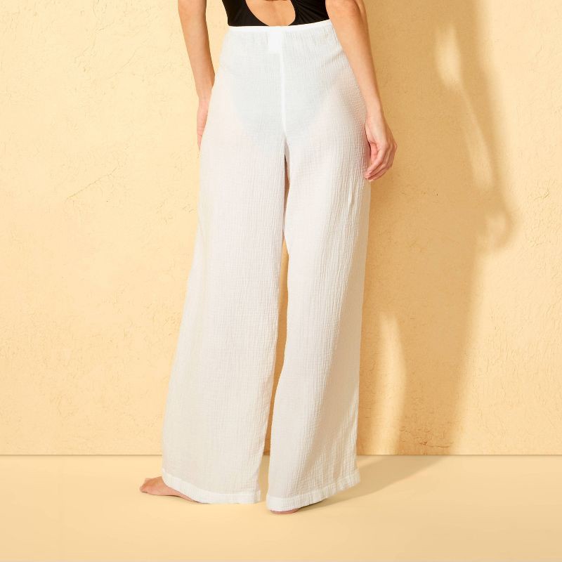 slide 2 of 5, Women's Gauze Swim Cover Up Pants - Shade & Shore™ White S, 1 ct
