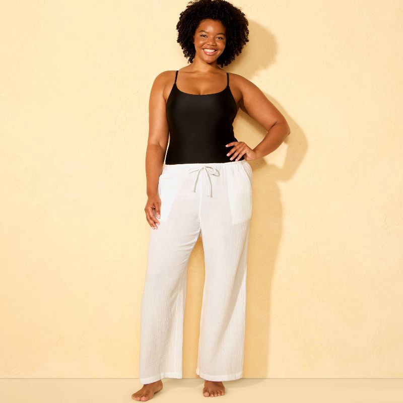 slide 4 of 5, Women's Gauze Swim Cover Up Pants - Shade & Shore™ White S, 1 ct