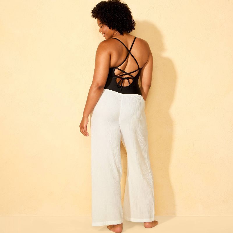 slide 5 of 5, Women's Gauze Swim Cover Up Pants - Shade & Shore™ White S, 1 ct