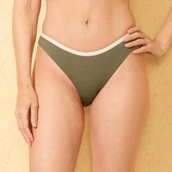 Women's Textured Low-Rise Contrast Binding Cheeky Coverage Bikini Bottom - Shade & Shore™ Olive/Cream XL