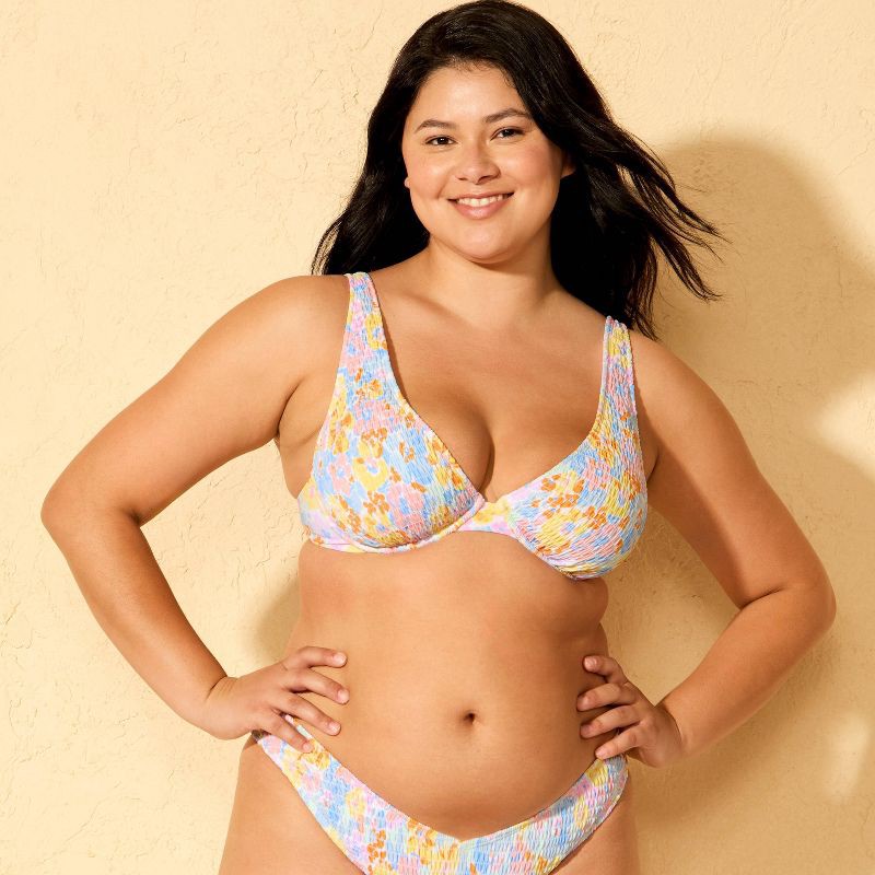 slide 4 of 5, Women's Smocked Floral Print Underwire Bikini Top - Wild Fable™ Multi XL, 1 ct