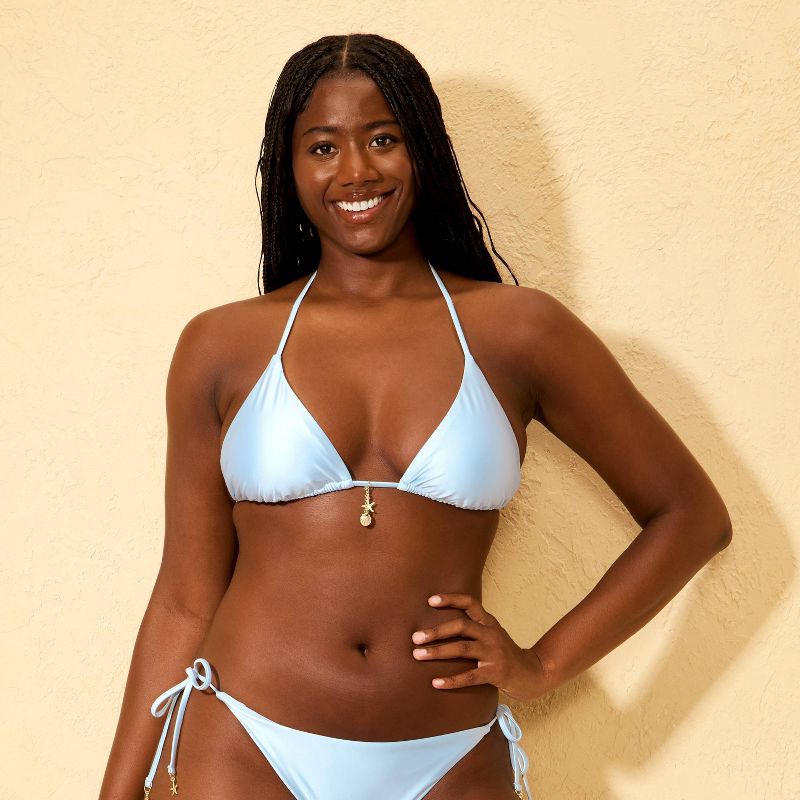 slide 4 of 5, Women's High Shine Medium Coverage with Charms Triangle Bikini Top - Wild Fable™ Light Blue XS, 1 ct