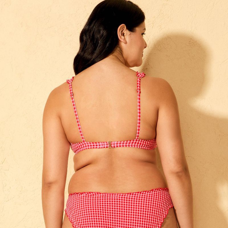 slide 5 of 5, Women's Gingham Seersucker Ruffle Bralette Bikini Top - Wild Fable™ Red/Pink XS, 1 ct