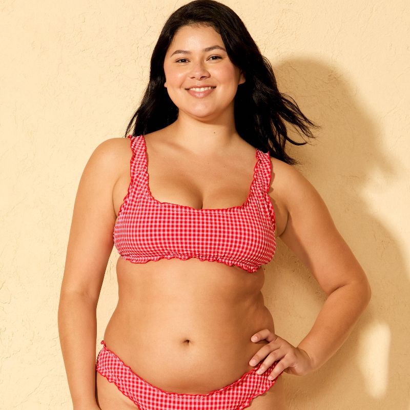 slide 4 of 5, Women's Gingham Seersucker Ruffle Bralette Bikini Top - Wild Fable™ Red/Pink XL, 1 ct