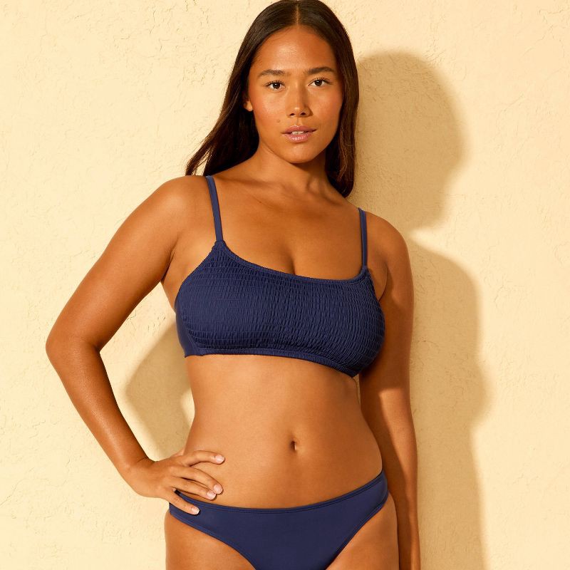 slide 1 of 3, Women's Smocked Bralette Bikini Top - Wild Fable™ Navy Blue D/DD Cup, 1 ct