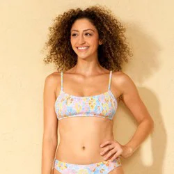 Women's Smocked Floral Print Bralette Bikini Top - Wild Fable™ Blue/Yellow/Pink M