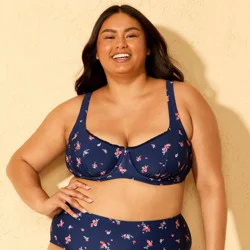 Women's Floral Print Underwire Bikini Top - Wild Fable™ Navy Blue 17